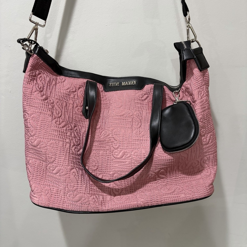 Steve‎ Madden Pink quilted tote Travel bag and detachable crossbody Bag Keychain